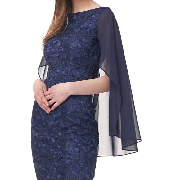 NWT JS Collection Navy Floral Lace Dress - Picture 3 of 5